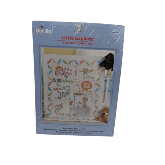 Bucilla Little Explorer Stamped Quilt Top Cross-Stitch Kit 36"x 45" Animals Desi - Picture 4 of 5
